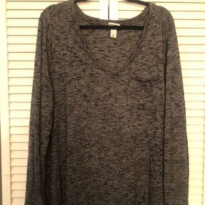 Plus V-Neck Heathered Gray Oversized Sweater